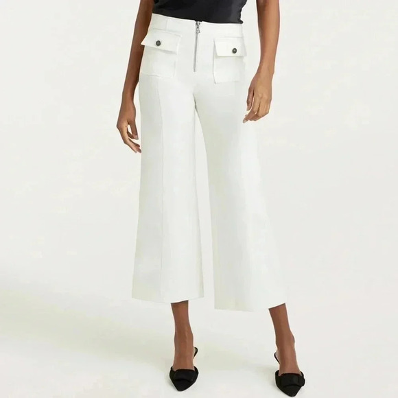Cinq A Sept Azure Pants White Denim High Waist Wide Leg Zipper Front Womens 00 - Picture 1 of 16